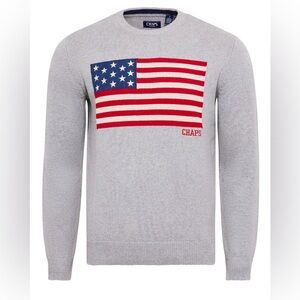 Chaps Gray Sweater with American Flag Design